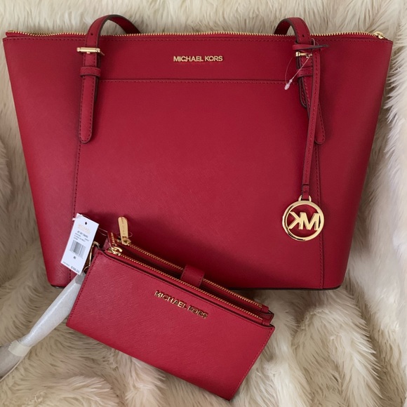 Michael Kors Handbags - MICHAEL KORS TOTE & WRISTLET. SCARLET. NWT…